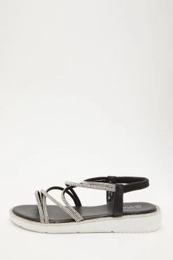 Black Embellished Flatform Sandals