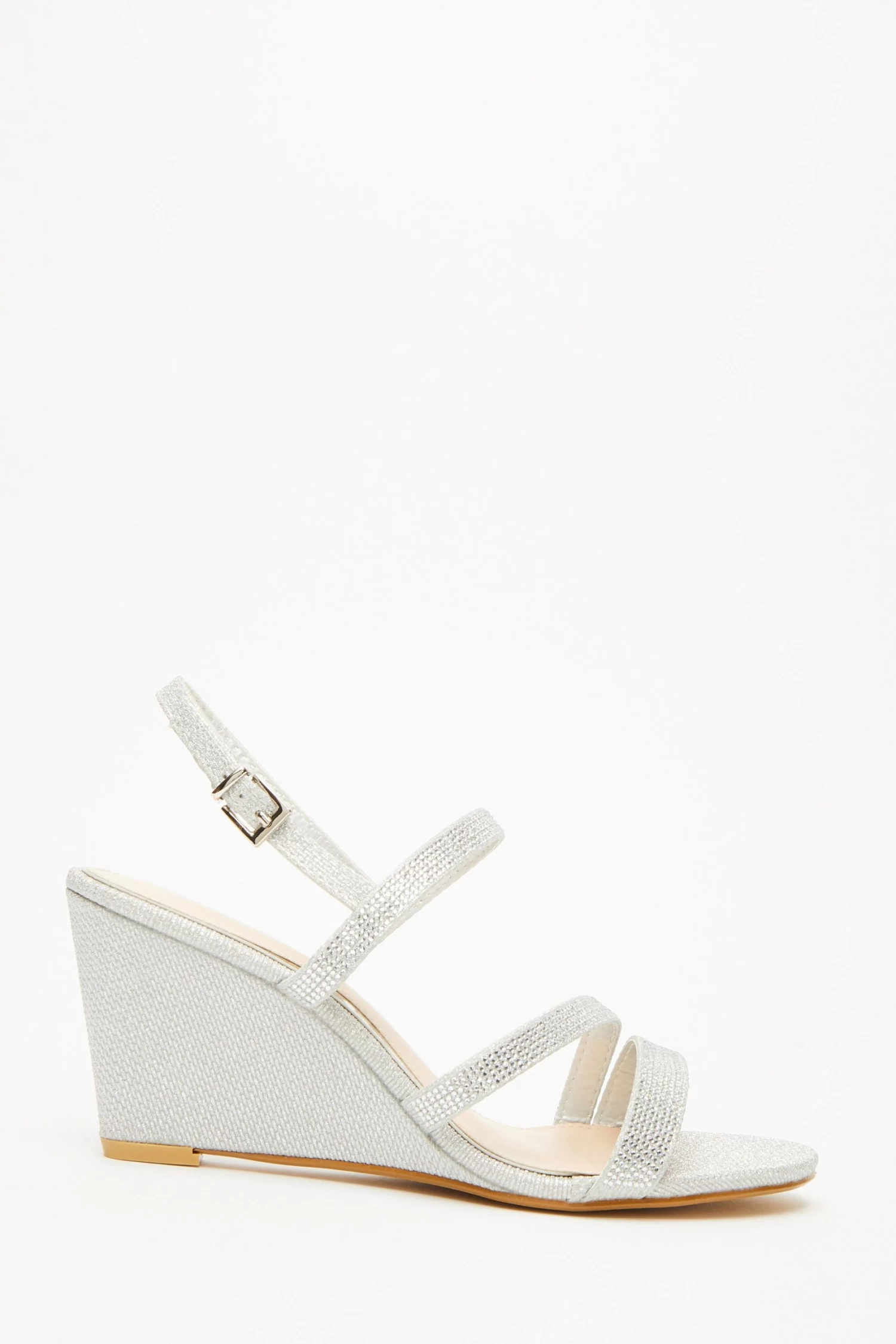 Silver Embellished Strappy Wedges - Image 2