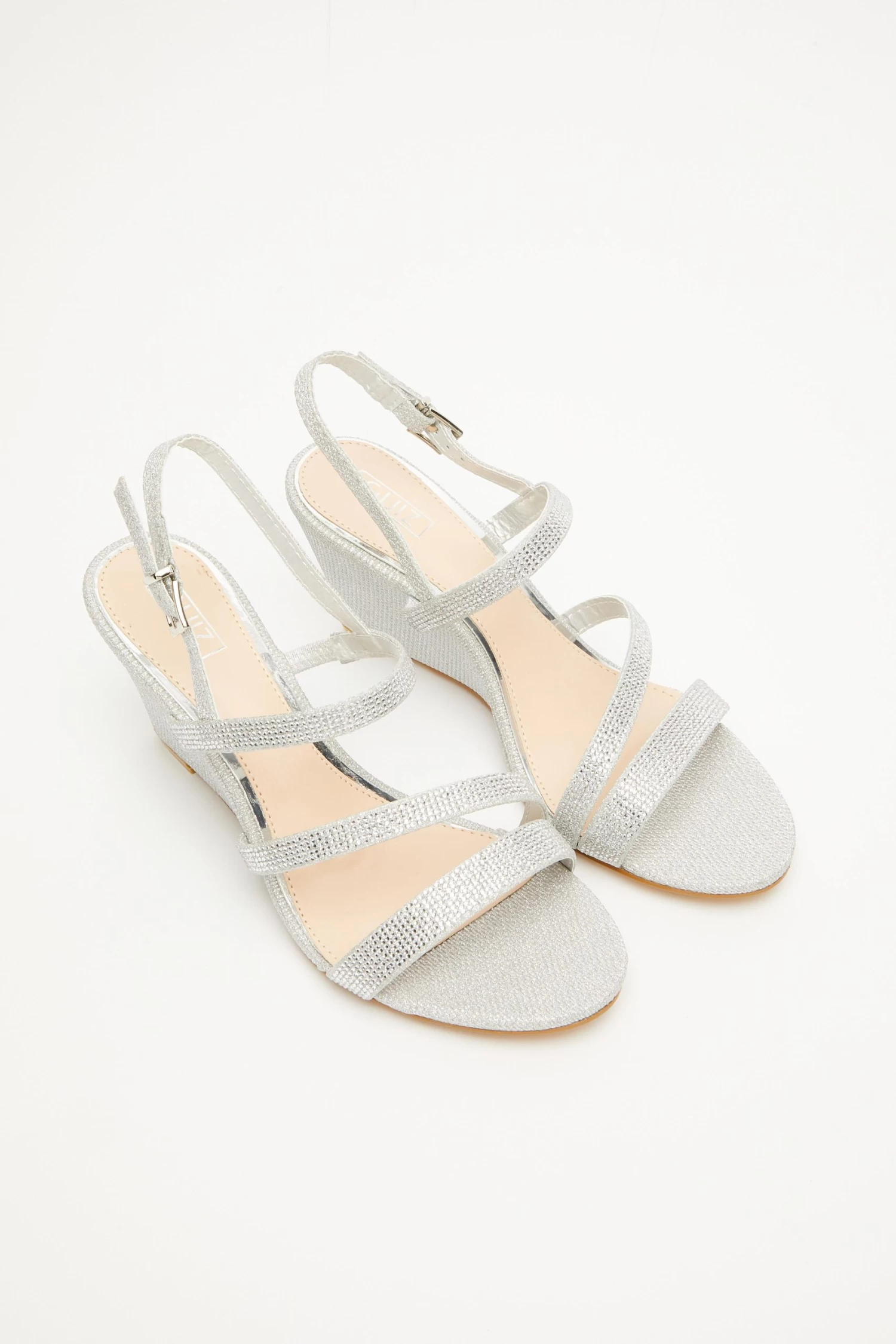 Silver Embellished Strappy Wedges - Image 4