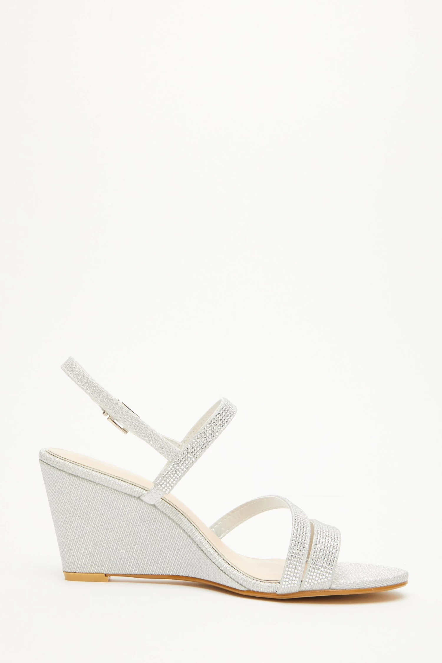 Silver Embellished Strappy Wedges - Image 6