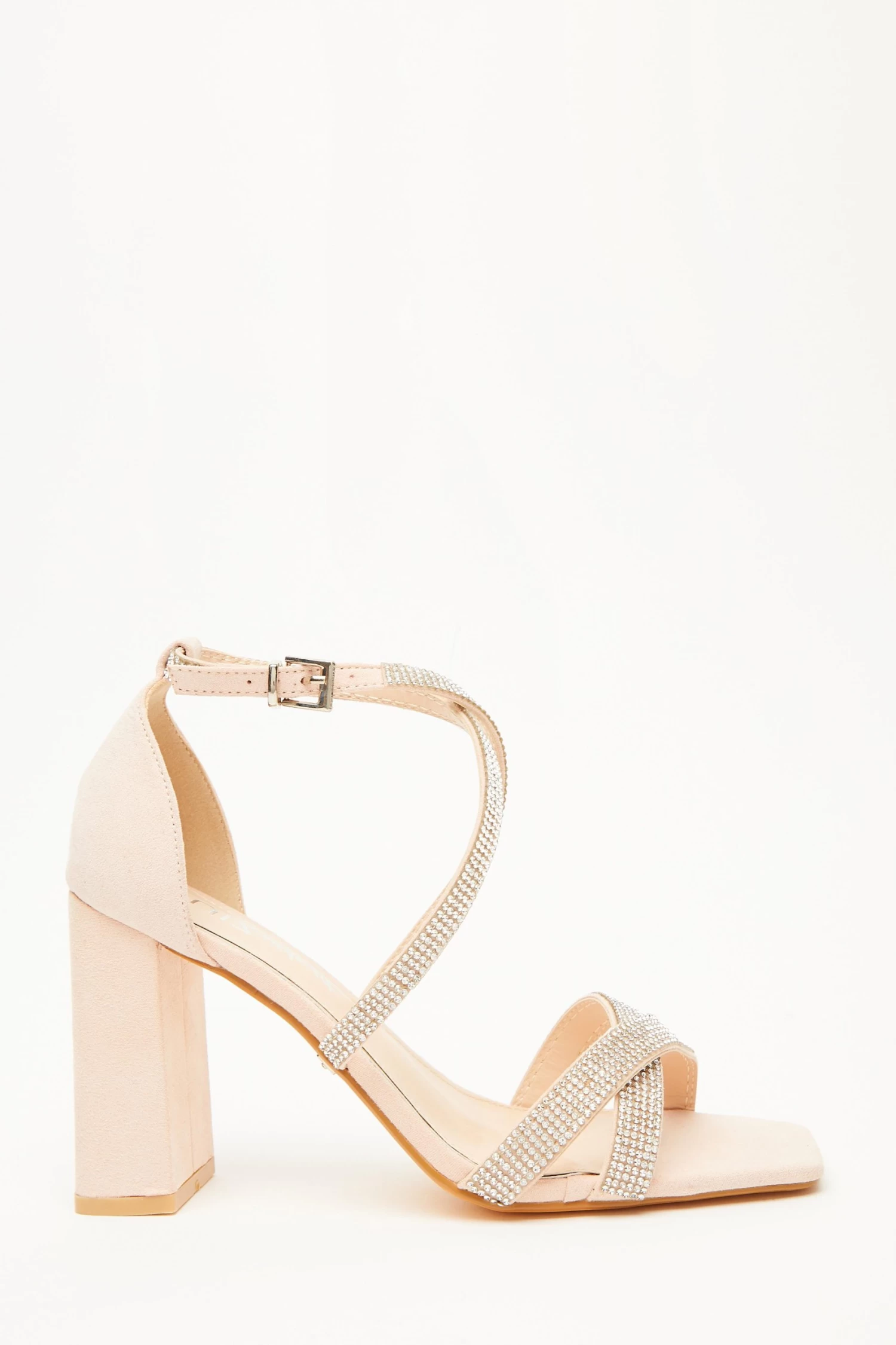 Wide Fit Nude Diamante Heeled Sandals - Image 2