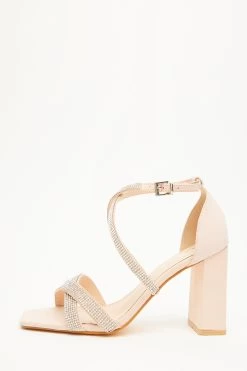 Wide Fit Nude Diamante Heeled Sandals