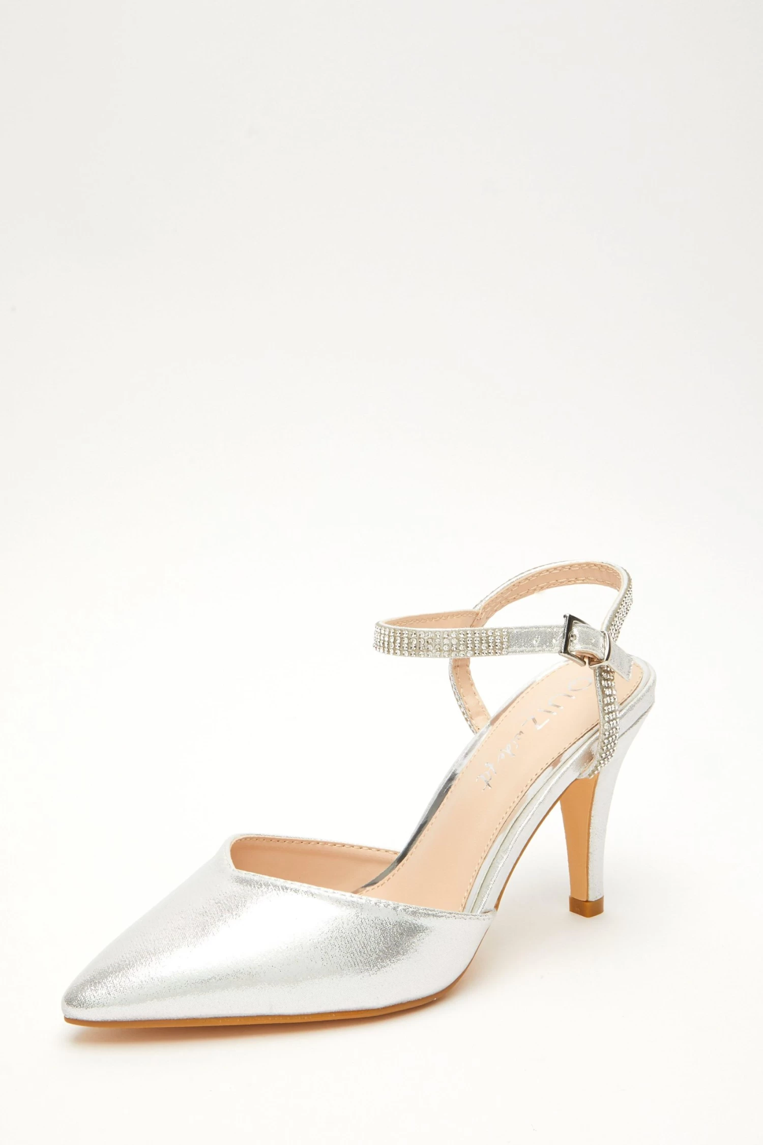 Wide Fit Silver Diamante Strap Court Heels - Image 3