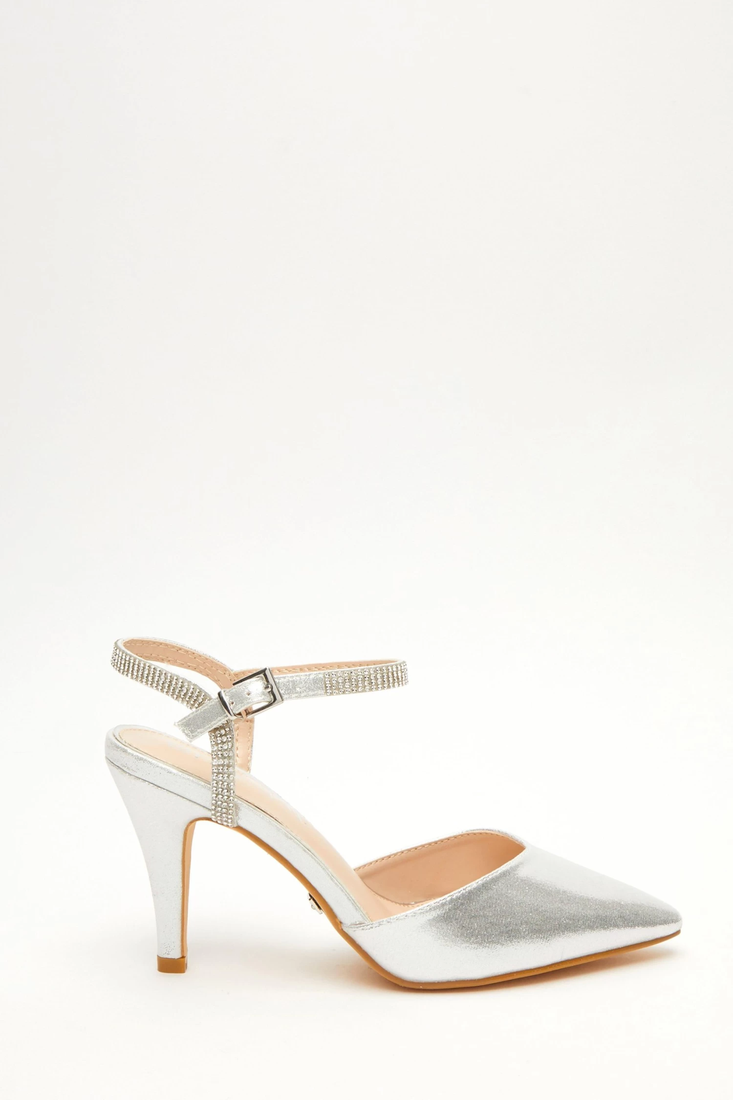 Wide Fit Silver Diamante Strap Court Heels - Image 2