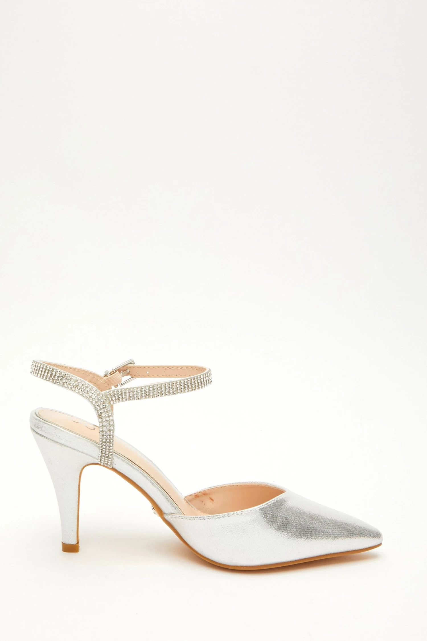 Wide Fit Silver Diamante Strap Court Heels - Image 6