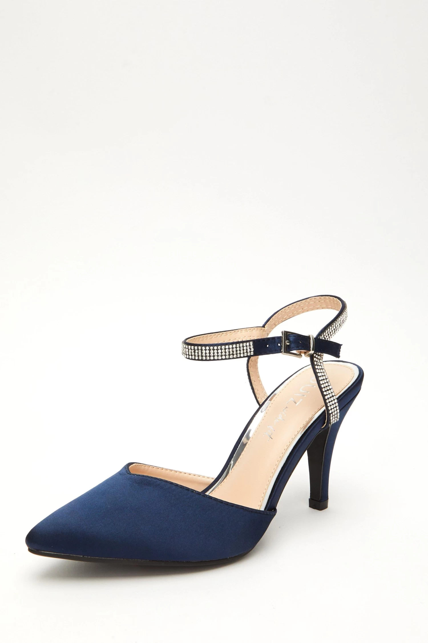 Wide Fit Navy Diamante Strap Court Heels - Image 3