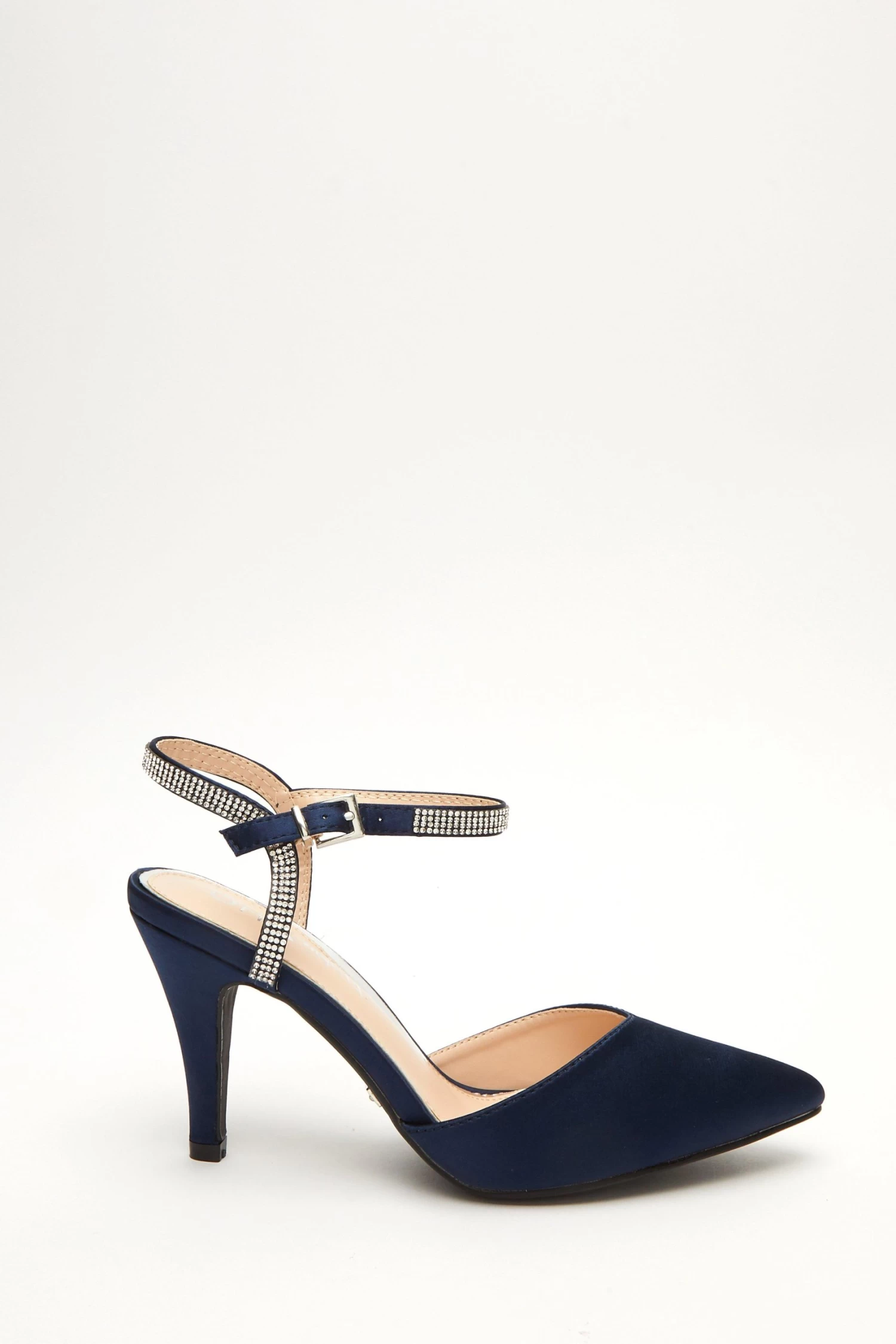 Wide Fit Navy Diamante Strap Court Heels - Image 2