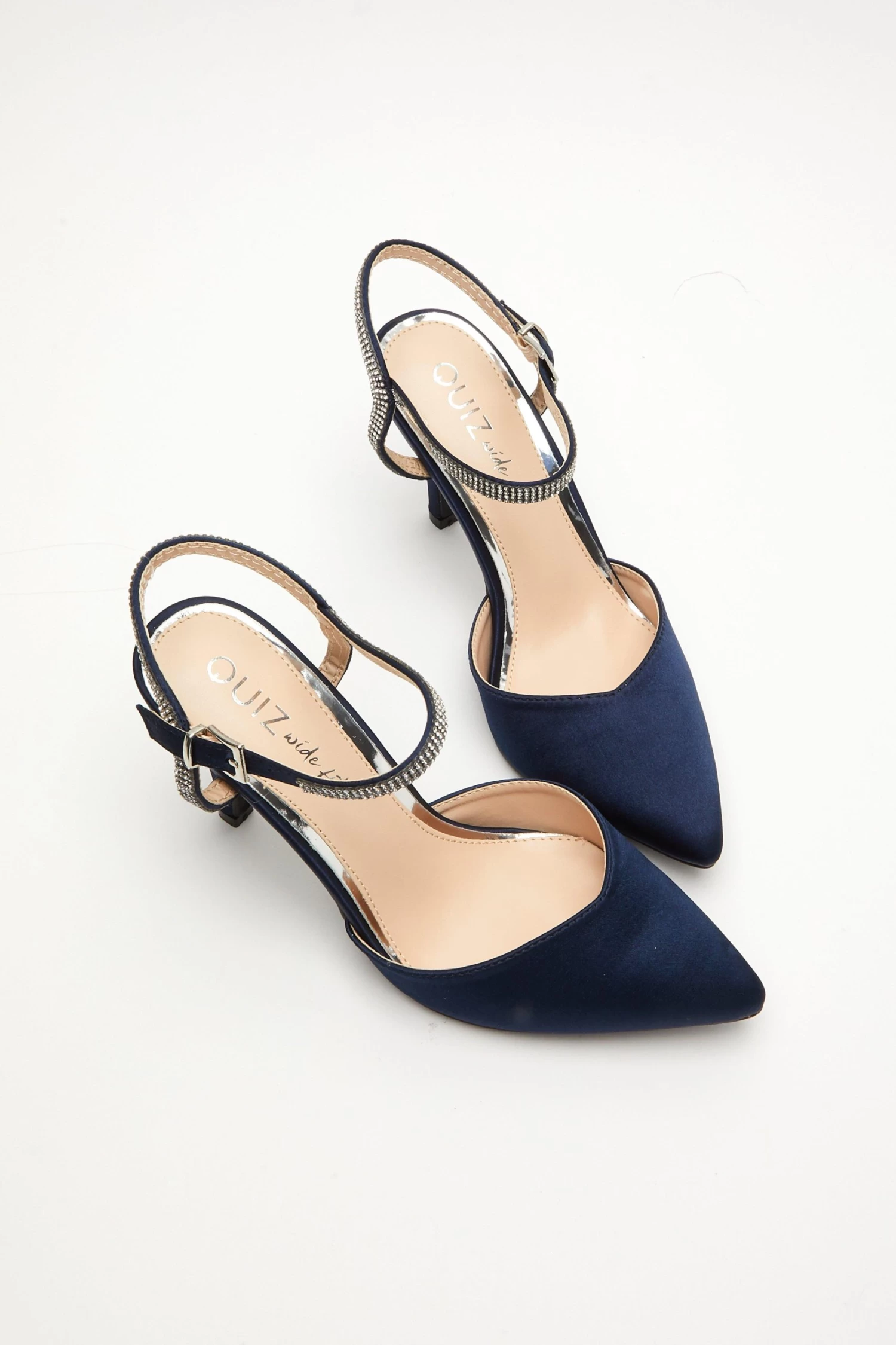 Wide Fit Navy Diamante Strap Court Heels - Image 4