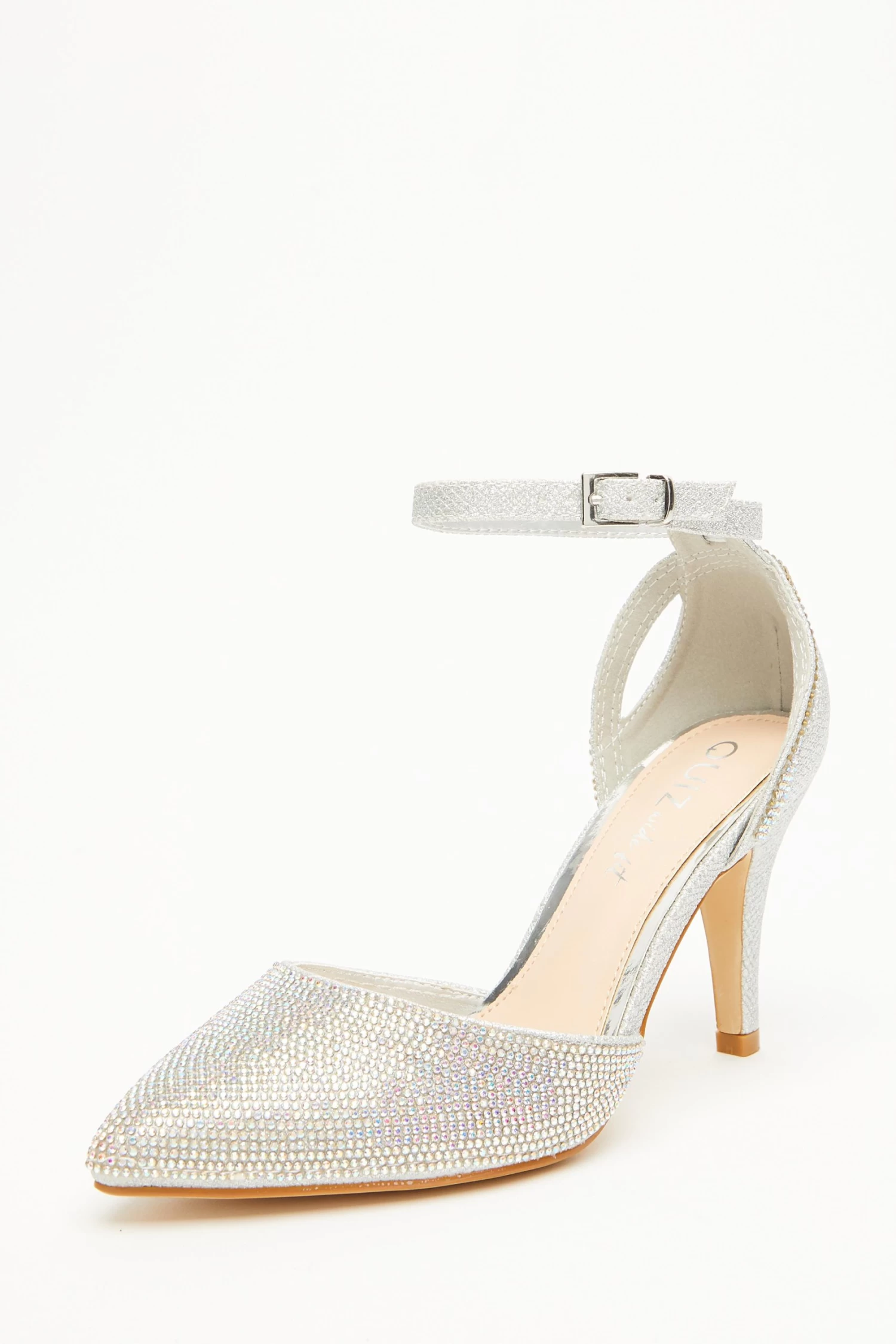 Wide Fit Silver Diamante Court Heels - Image 3