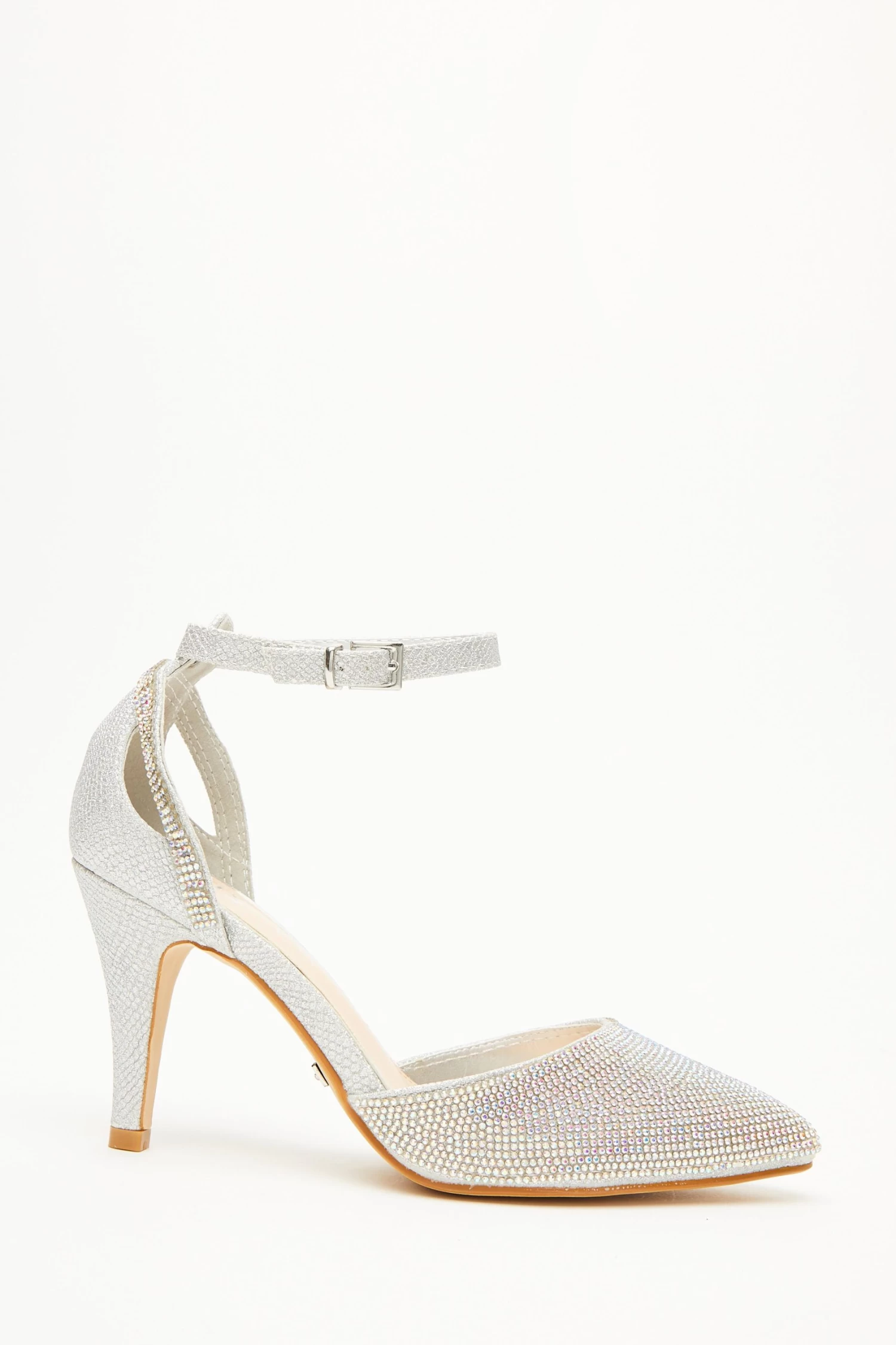 Wide Fit Silver Diamante Court Heels - Image 2
