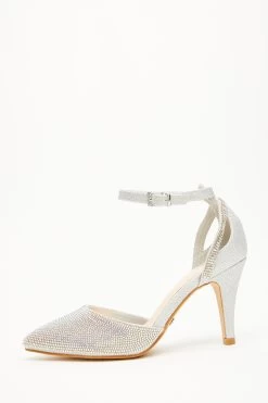 Wide Fit Silver Diamante Court Heels