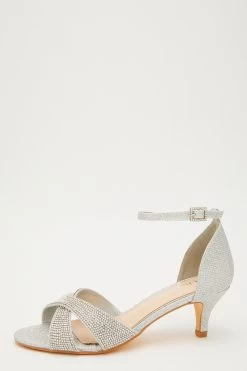 Wide Fit Silver Shimmer Heeled Sandals
