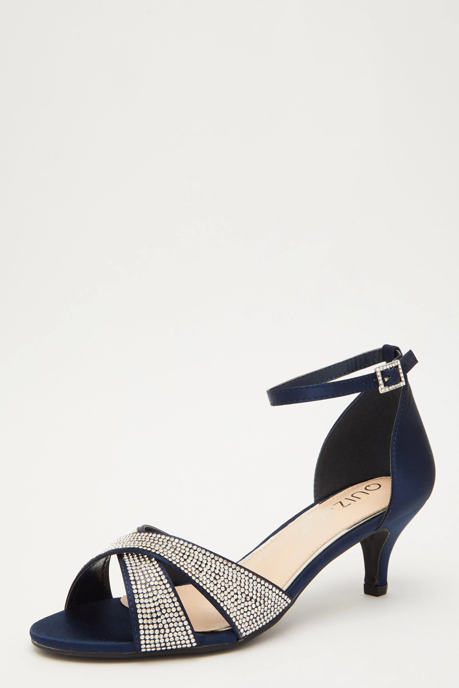 Wide Fit Navy Satin Heeled Sandals - Image 3