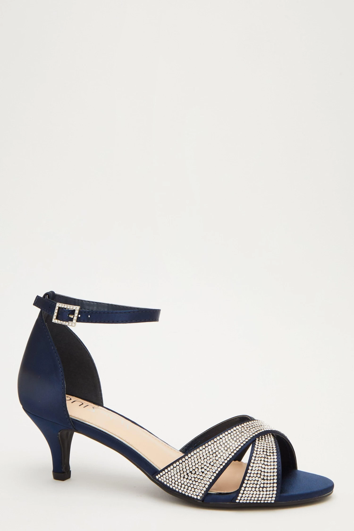 Wide Fit Navy Satin Heeled Sandals - Image 2