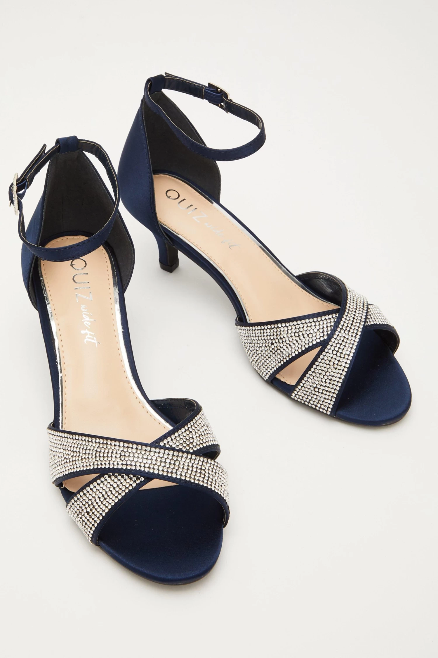 Wide Fit Navy Satin Heeled Sandals - Image 4