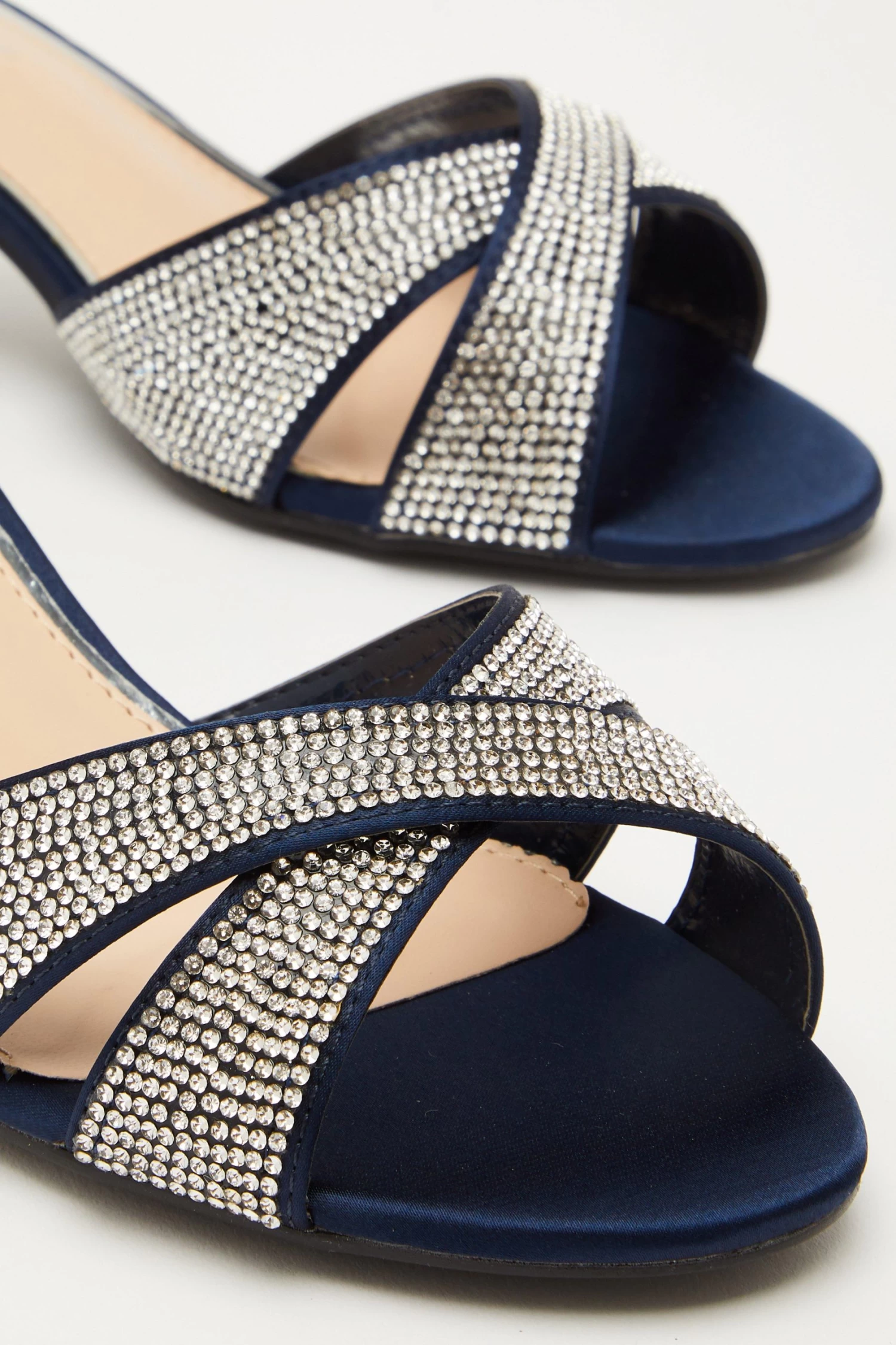 Wide Fit Navy Satin Heeled Sandals - Image 5