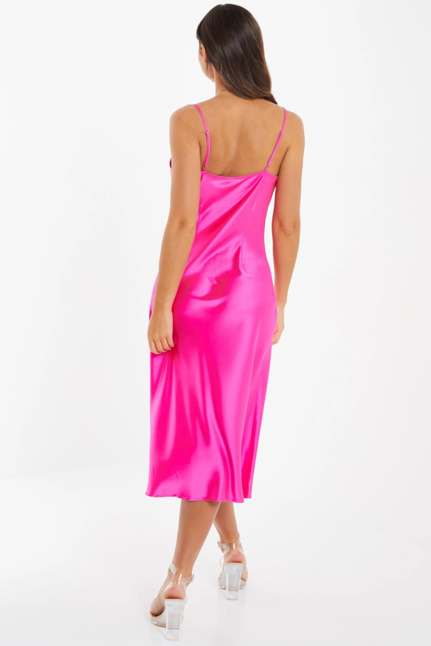 Hot Pink Satin Slip Midi Dress - Image 3