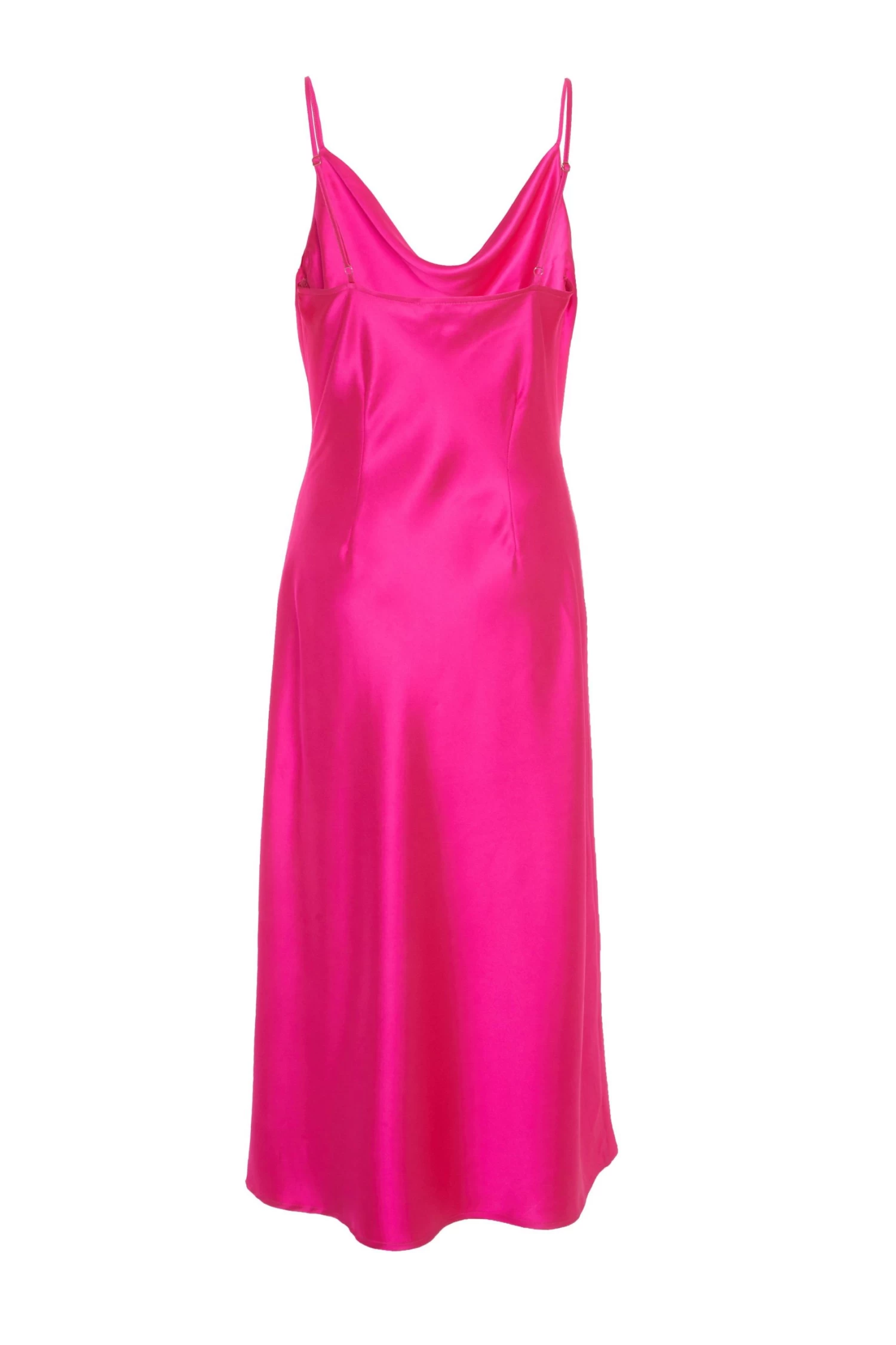 Hot Pink Satin Slip Midi Dress - Image 5