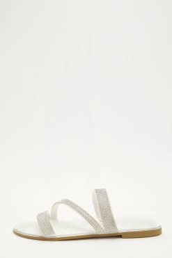 White Diamante Asymmetric Flat Sandals