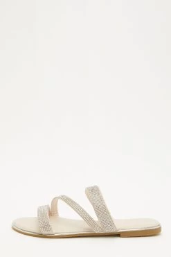 Nude Diamante Asymmetric Flat Sandals