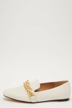 Cream Faux Leather Chain Strap Loafer
