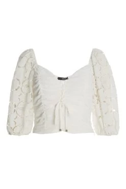 Cream Lace Up Crop Top