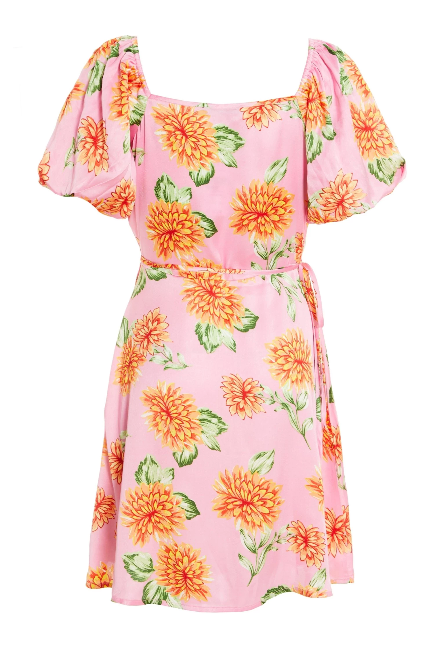 Pink Floral Satin Mini Skater Dress - Image 5