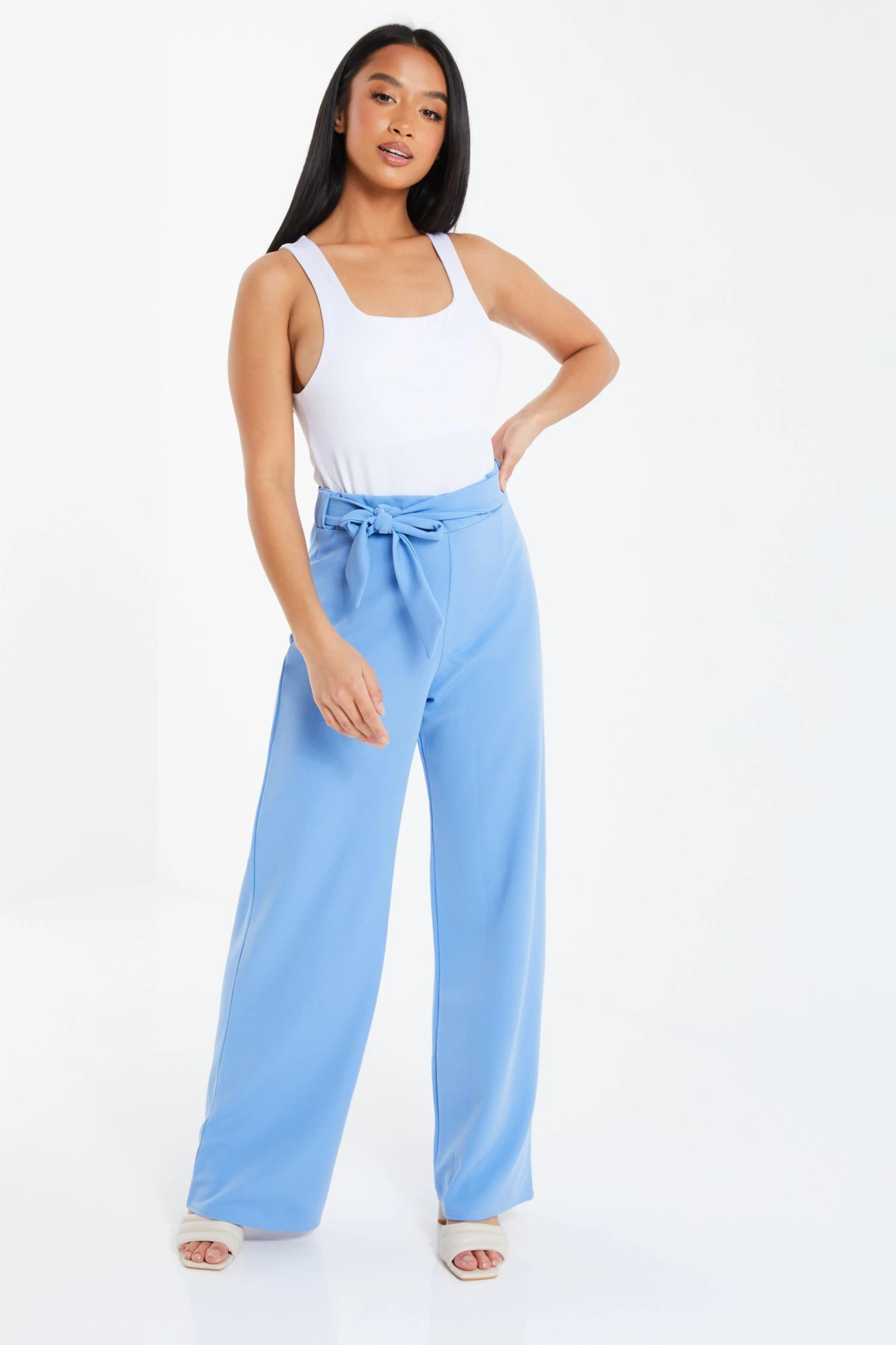 Petite Blue High Waisted Trousers - Image 2