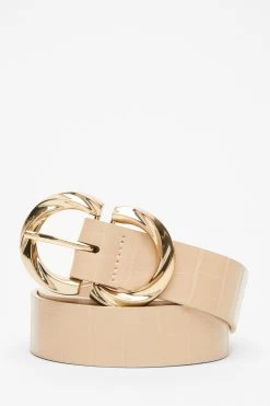 Curve Nude Crocodile Gold Buckle Belt