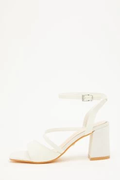 White Glitter Block Heeled Sandals