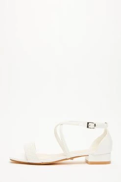 White Pearl Cross Strap Flat Sandals