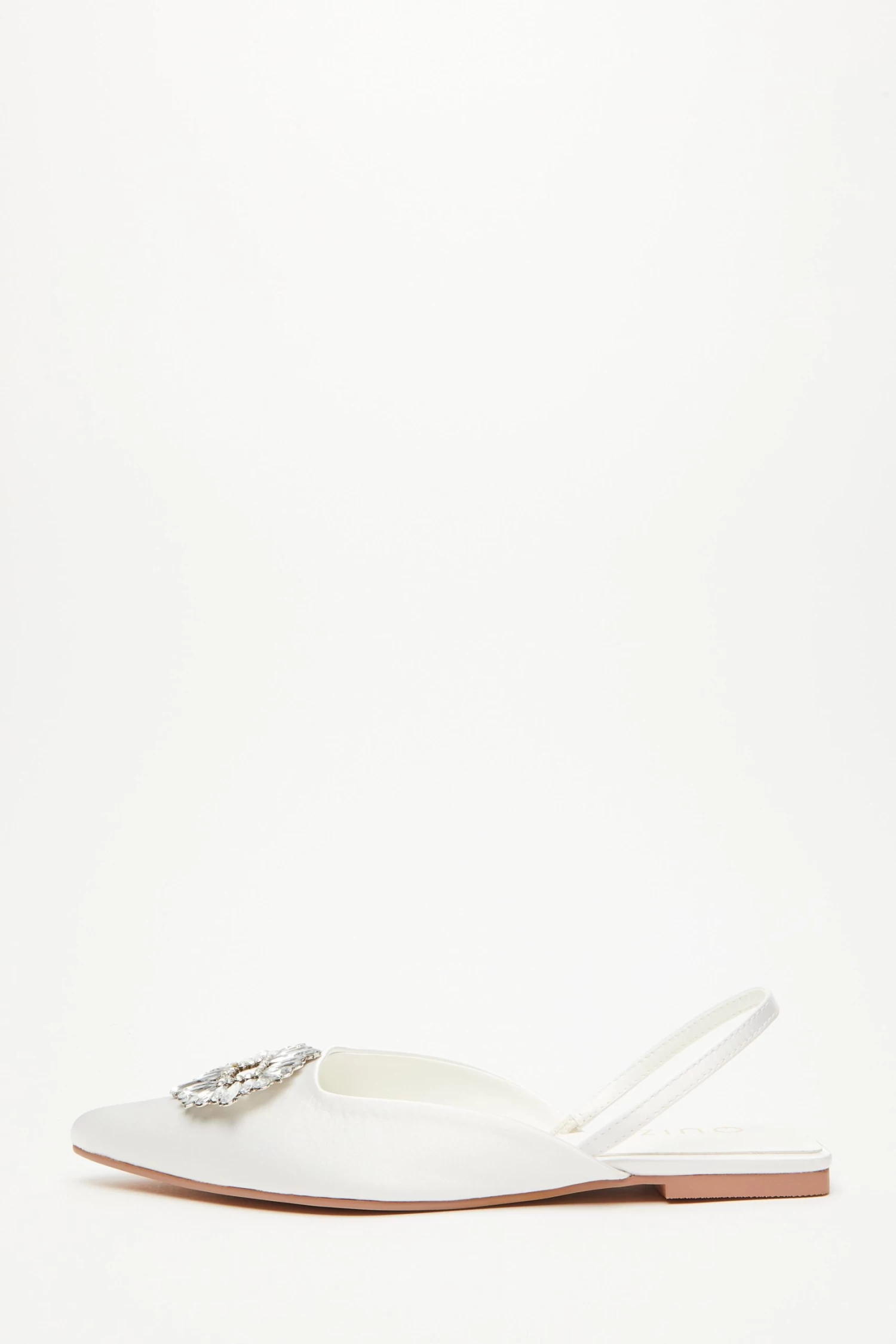 Bridal White Satin Brooch Flat Pumps