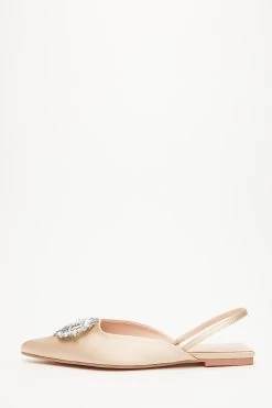 Champagne Satin Brooch Flat Pumps