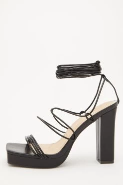 Black Ankle Tie Platform Heeled Sandals