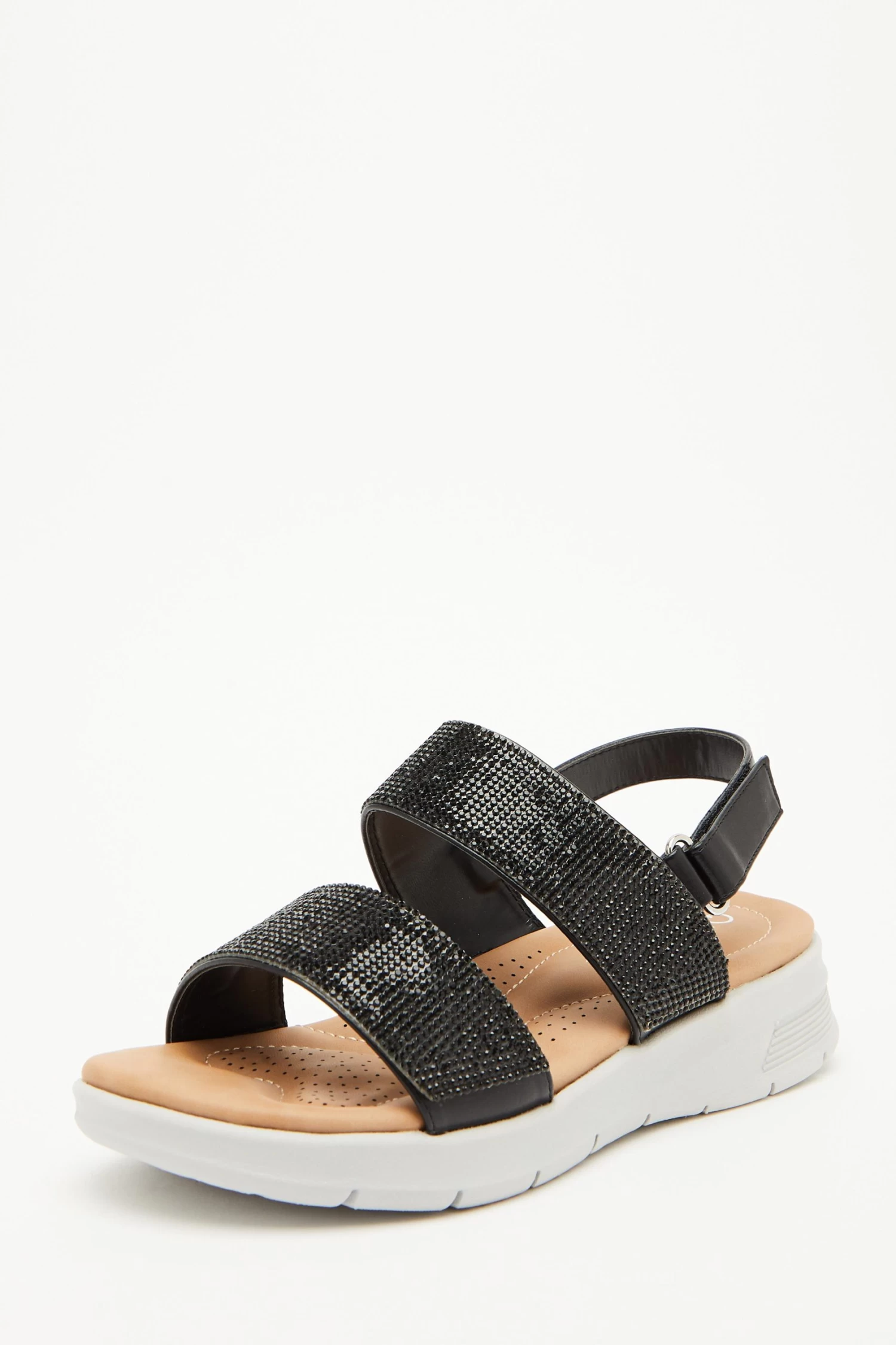 Wide Fit Black Diamante Comfort Sandals - Image 3