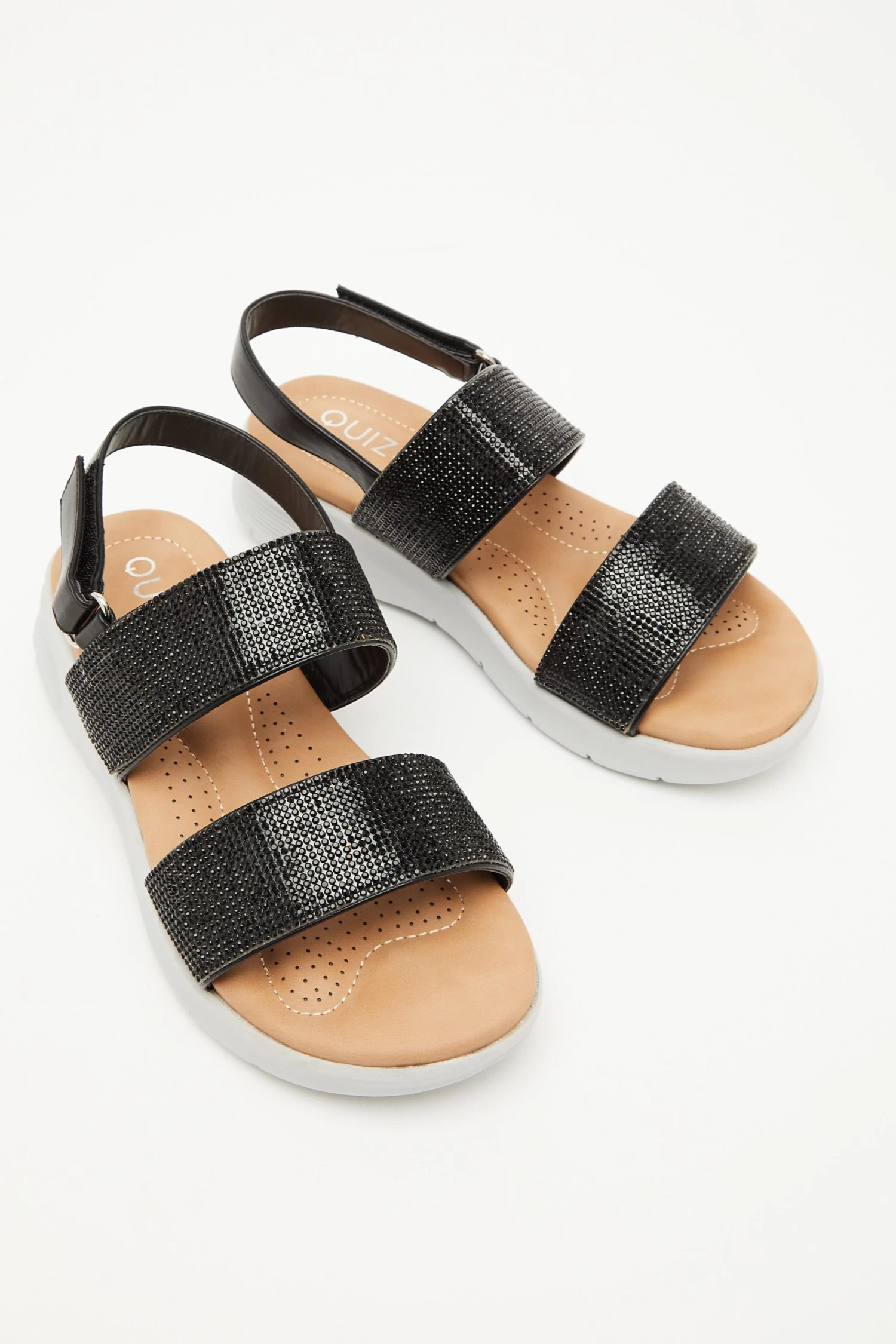 Wide Fit Black Diamante Comfort Sandals - Image 4