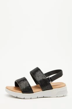 Wide Fit Black Diamante Comfort Sandals