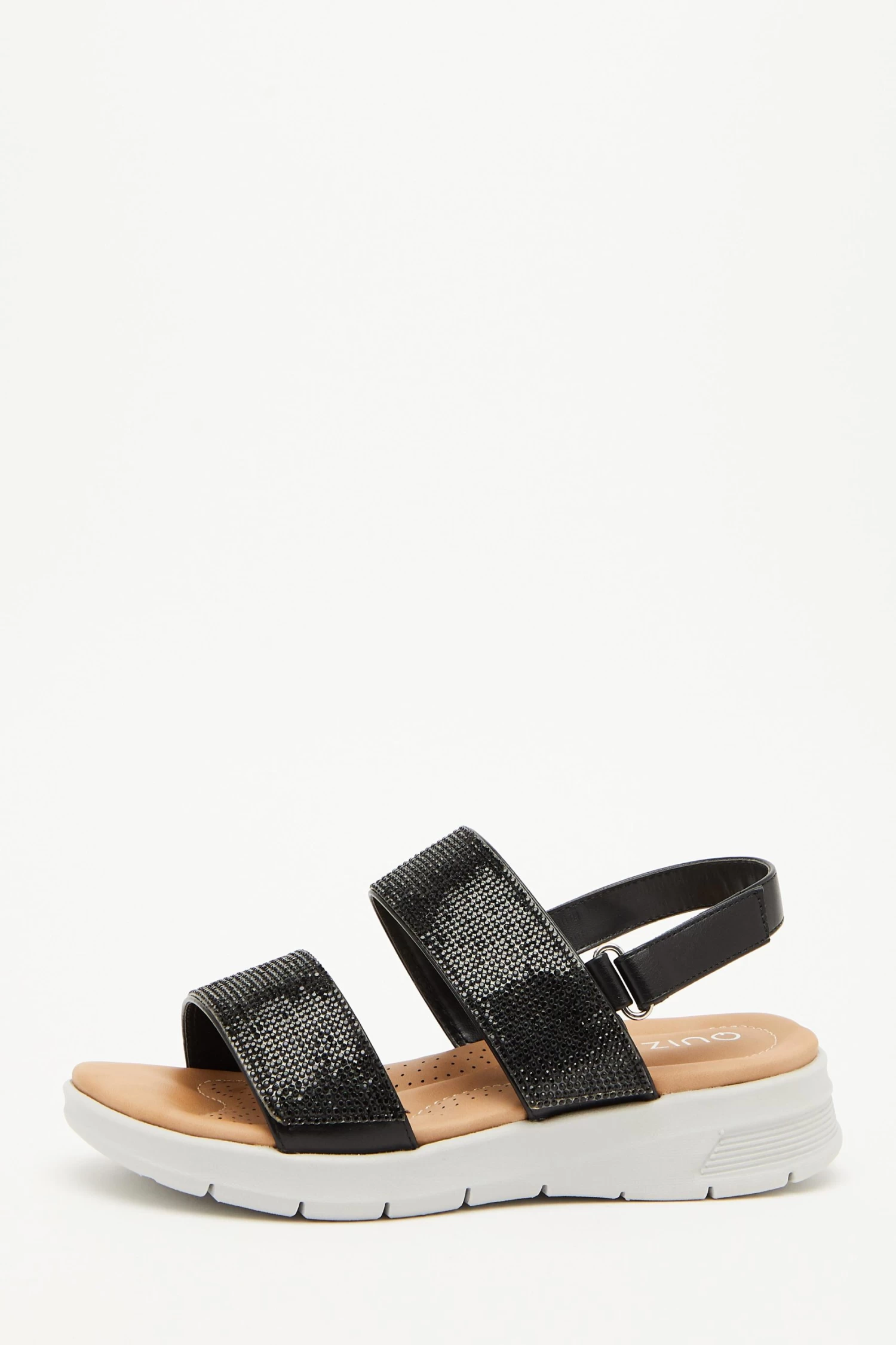 Wide Fit Black Diamante Comfort Sandals