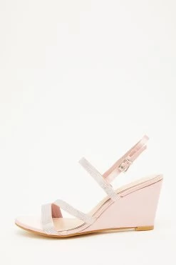 Pink Diamante Strappy Wedges