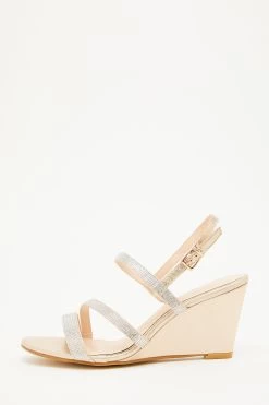 Gold Diamante Strappy Wedges