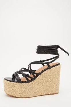 Black Ankle Tie Wedges