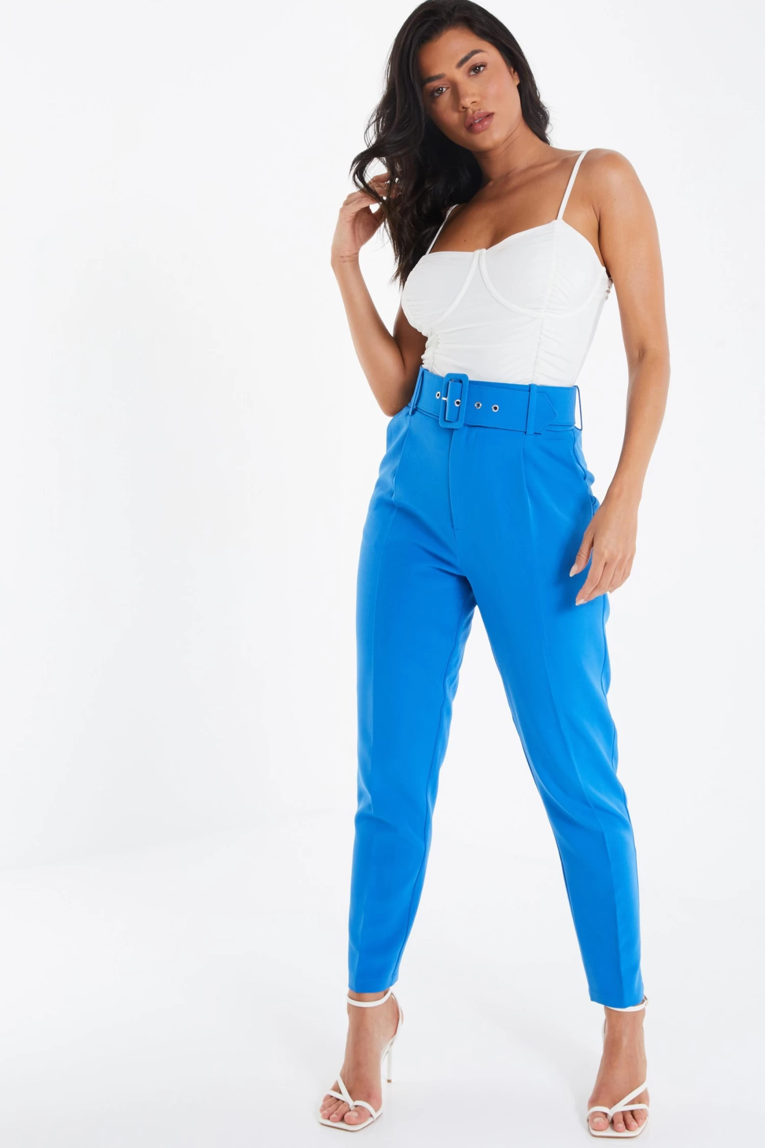 Blue Belted Tapered Trousers - Image 2