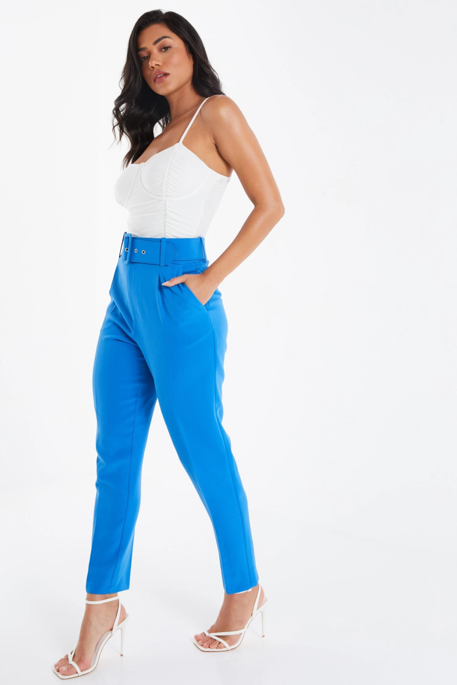 Blue Belted Tapered Trousers - Image 4