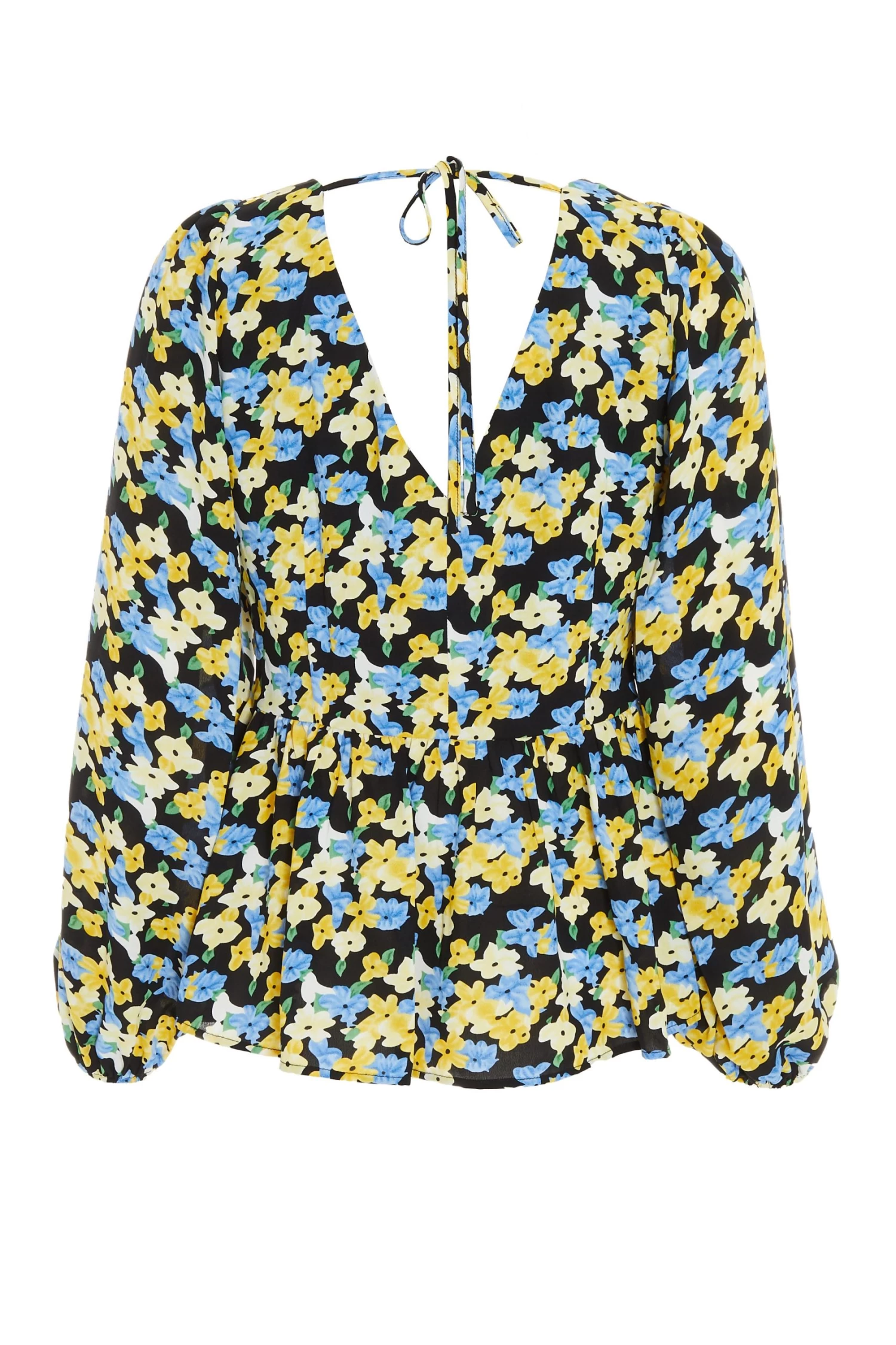 Blue Floral Chiffon Peplum Top - Image 5