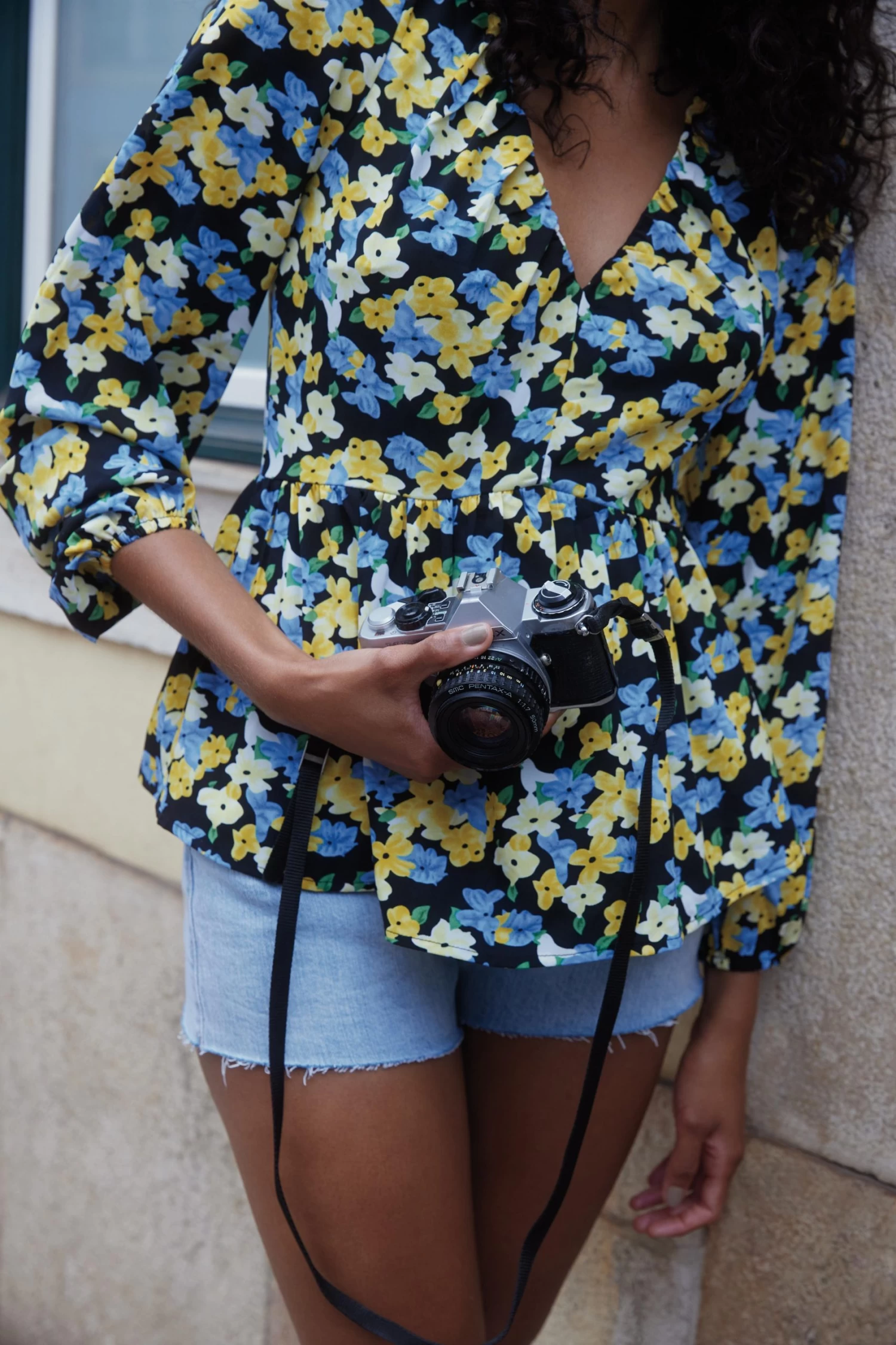 Blue Floral Chiffon Peplum Top - Image 6
