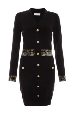 Black Geometric Knitted Mini Dress