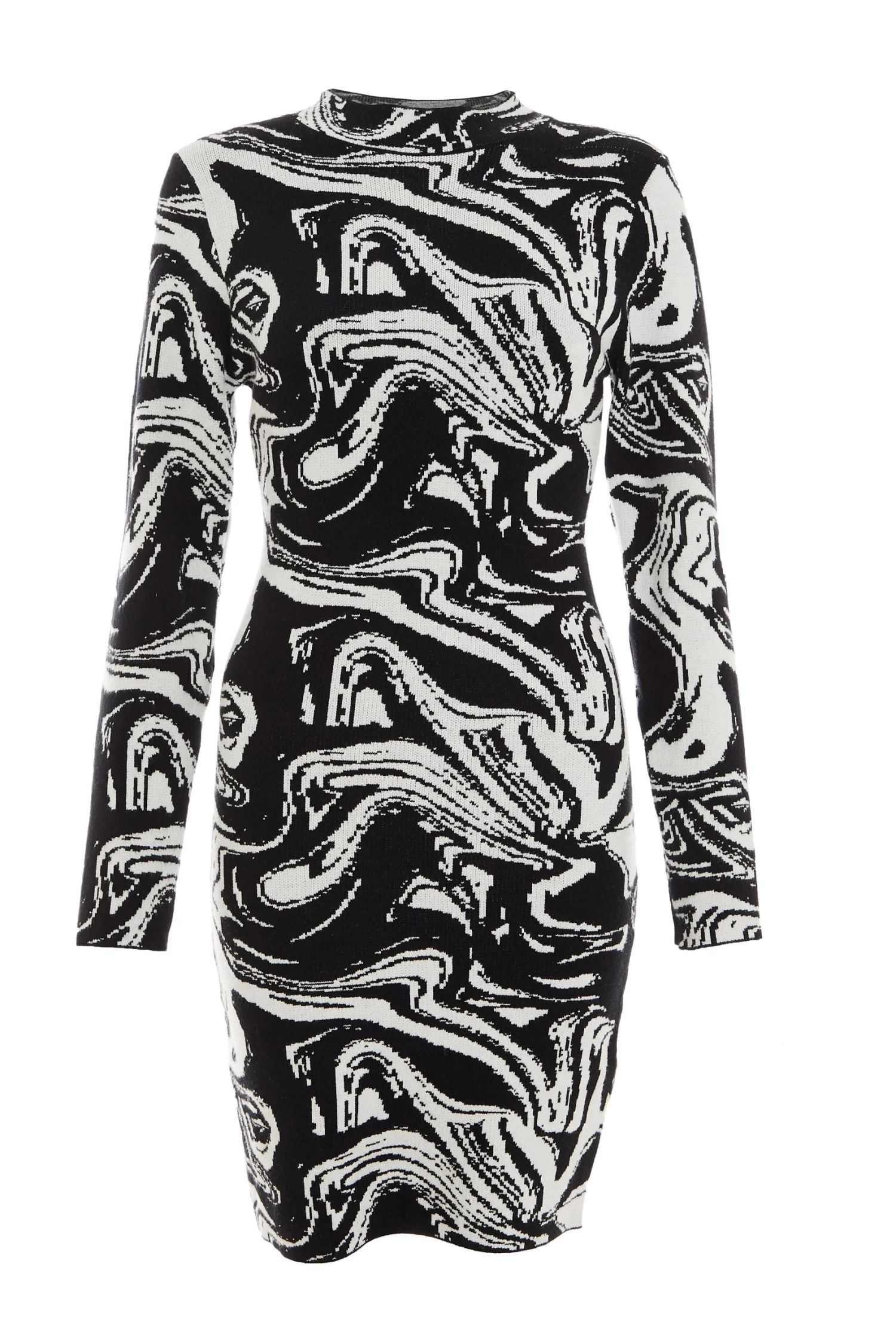 Black Marble Print Mini Jumper Dress