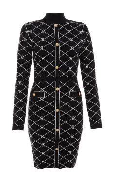 Black Light Knit Geometric Mini Dress