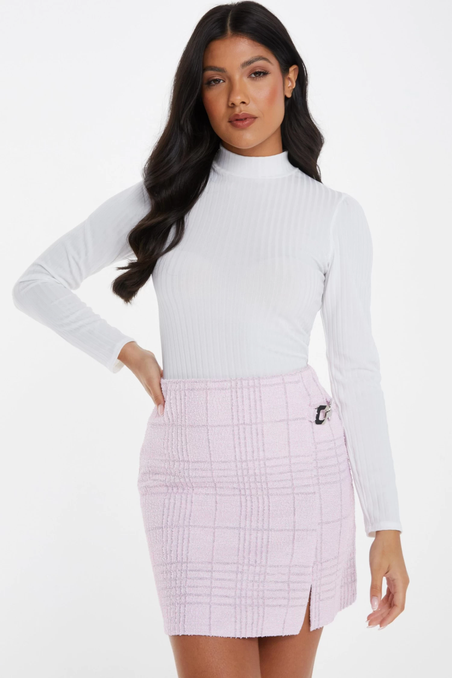 Pink Check Boucle Mini Skirt - Image 2