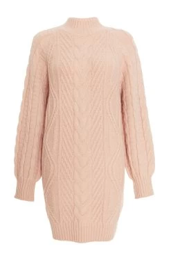 Pink Roll Neck Knitted Mini Jumper Dress